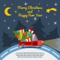 Gift delivery van in Christmas eve. Royalty Free Stock Photo