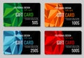 Gift discount cards vector set with multicolor polygonal backgrounds