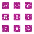 Gift february icons set, grunge style