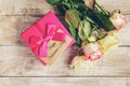 Gift and flowers. Royalty Free Stock Photo