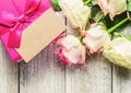 gift and flowers. selective focus. holideys and events. Royalty Free Stock Photo