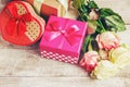 gift and flowers. selective focus. holideys and events. Royalty Free Stock Photo