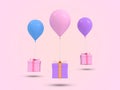 Gift flying with gas balloon 3D icon.