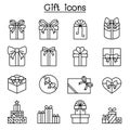 Gift, Giftware, Gift box, Present icon set in thin line style Royalty Free Stock Photo