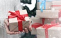 Gift giving hand christmas Royalty Free Stock Photo