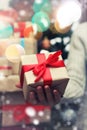 Gift giving hand new year Royalty Free Stock Photo
