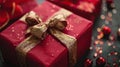 Radiant Celebratory Gift Box with Gleaming Gold Bow on White Background