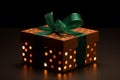 A gift in a glowing box with a bow.