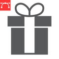 Gift glyph icon, merry christmas and package, present sign vector graphics, editable stroke solid icon, eps 10.