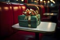 gift with a golden bow on a table, AI generated Royalty Free Stock Photo