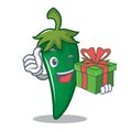 With gift green chili character cartoon