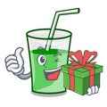 With gift green smoothie mascot cartoon