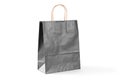 Gift grey paper bag on white background. Close up