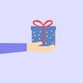 Gift in the hands of a person, front view, vector graphics