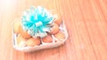 Gift health is chicken eggs in basket retro color has copy space