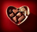 Gift heart box with chocolates with bow on red background Royalty Free Stock Photo