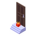 Gift home delivery icon isometric vector. Courier gift box