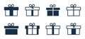 Gift icon. Box of present with bow. Outline package for birthday, christmas. Wrapped parcel with ribbon in line style for surprise