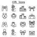 Gift icon set in thin line style Royalty Free Stock Photo