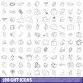 100 gift icons set, outline style Royalty Free Stock Photo