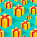Gift isometric style pattern. festive ornament. Box Vector background