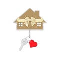 Gift key with heart on a chain and a house with a bow