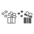 Gift line and glyph icon, love and package, gift box with hearts sign, vector graphics, a linear pattern on a white Royalty Free Stock Photo