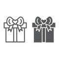 Gift line and glyph icon, package and present, parcel sign, vector graphics, a linear pattern on a white background. Royalty Free Stock Photo
