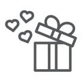 Gift line icon, love and package, gift box with hearts sign, vector graphics, a linear pattern on a white background. Royalty Free Stock Photo