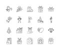 Gift line icons, signs, vector set, outline illustration concept Royalty Free Stock Photo