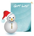 Gift list with snowman illustration