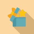 Gift loyalty open box icon flat vector. Favorite care promo Royalty Free Stock Photo