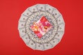 Gift on mandala kaleidoscope from money. Abstract money background raster pattern repeat mandala circle