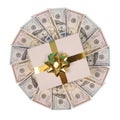 Gift on mandala kaleidoscope from money. Abstract money background raster pattern repeat mandala circle