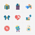 Gift modern colorful shop icons on white