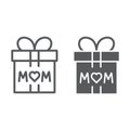 Gift for mom line and glyph icon, present and holiday, mom gift box sign, vector graphics, a linear pattern on a white Royalty Free Stock Photo