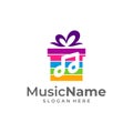 Gift Music Logo Vector Icon Illustration. Music logo design template