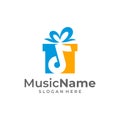 Gift Music Logo Vector Icon Illustration. Music logo design template