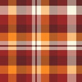 Gift paper fabric check background, nyc tartan seamless textile. Madras pattern texture plaid vector in red and beige colors