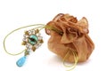 Gift pouch with diamond brooch jewellery
