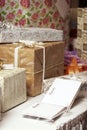 Gift presents at a wedding or birthday party Royalty Free Stock Photo