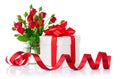 Gift with red bow and bouquet rose