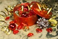 Casket/Box With Christmas Decorations On Fabric.