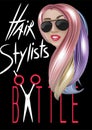 Hair stylists battle poster with long hair girl.