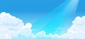 236_Sunny background, blue sky with white clouds and sunbeams Royalty Free Stock Photo