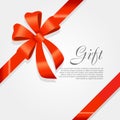 Gift. Red Wide Ribbon. Bright Bow with Two Petals