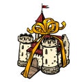 Gift ribbon medieval castle, fairy kingdom. isolate on white background Royalty Free Stock Photo