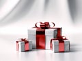 gift ribbon white present package red surprise isolated box christmas. Generative AI. Royalty Free Stock Photo