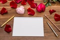 Gift rose and box and blank notepad