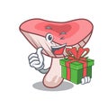 With gift russule mushroom mascot cartoon